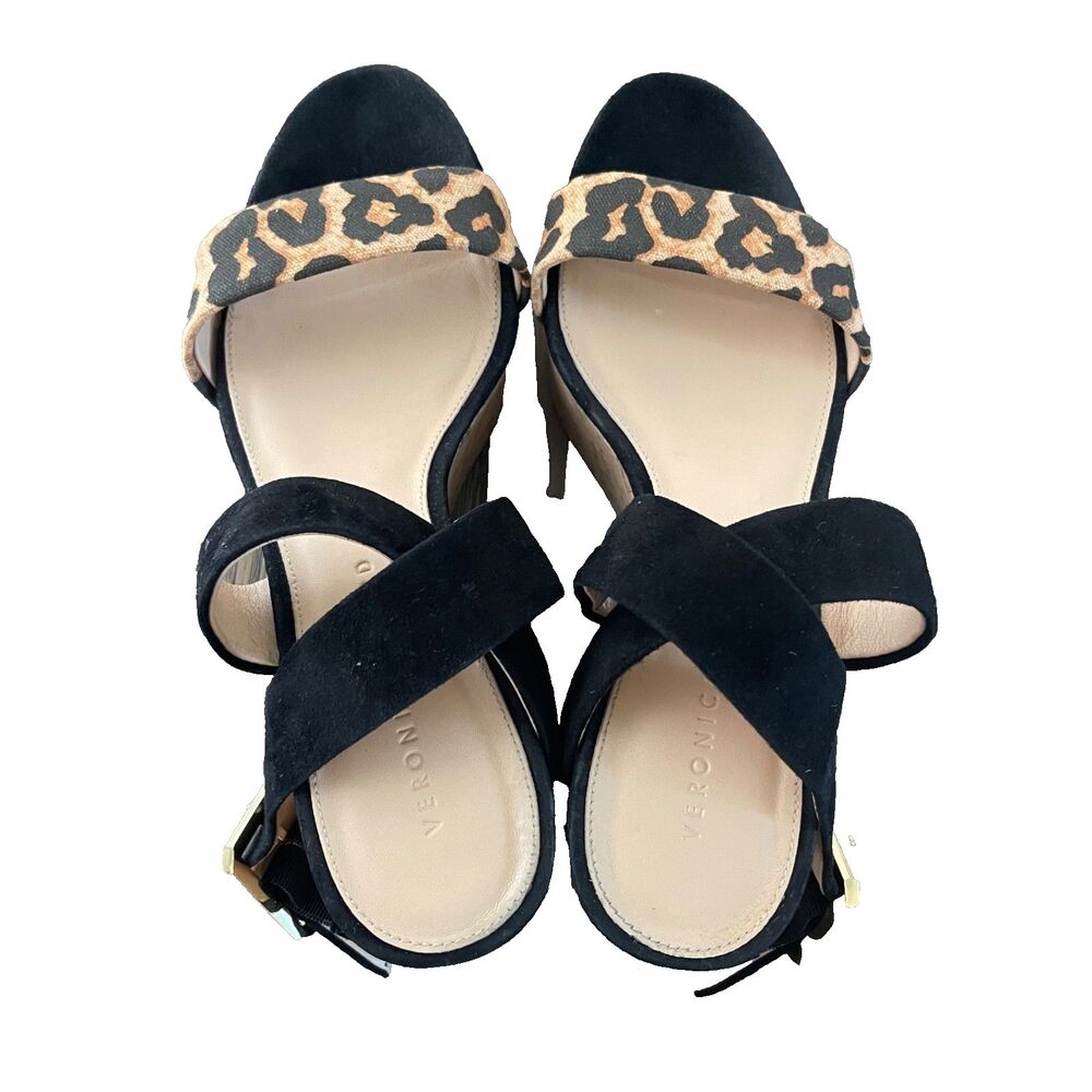 Veronica Beard Hurley Cross Ankle Strap Platform Wedge Sandal Leopard Print 8M - Picture 3 of 8